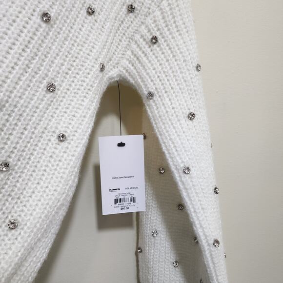 Nine West NWT daisy dew jeweled white knit sweater‎ woman's size medium - Picture 9 of 10
